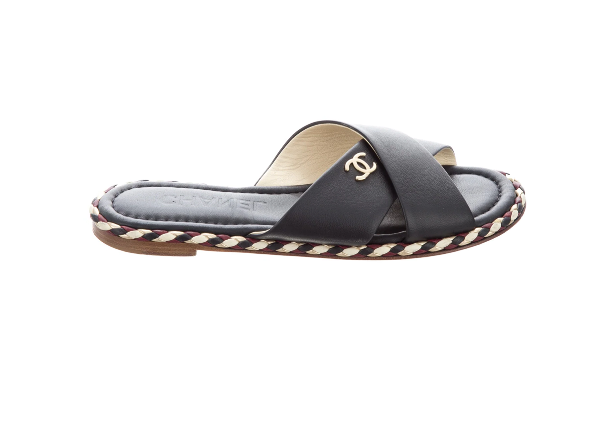 Chanel Crossover Leather Slides Size 39